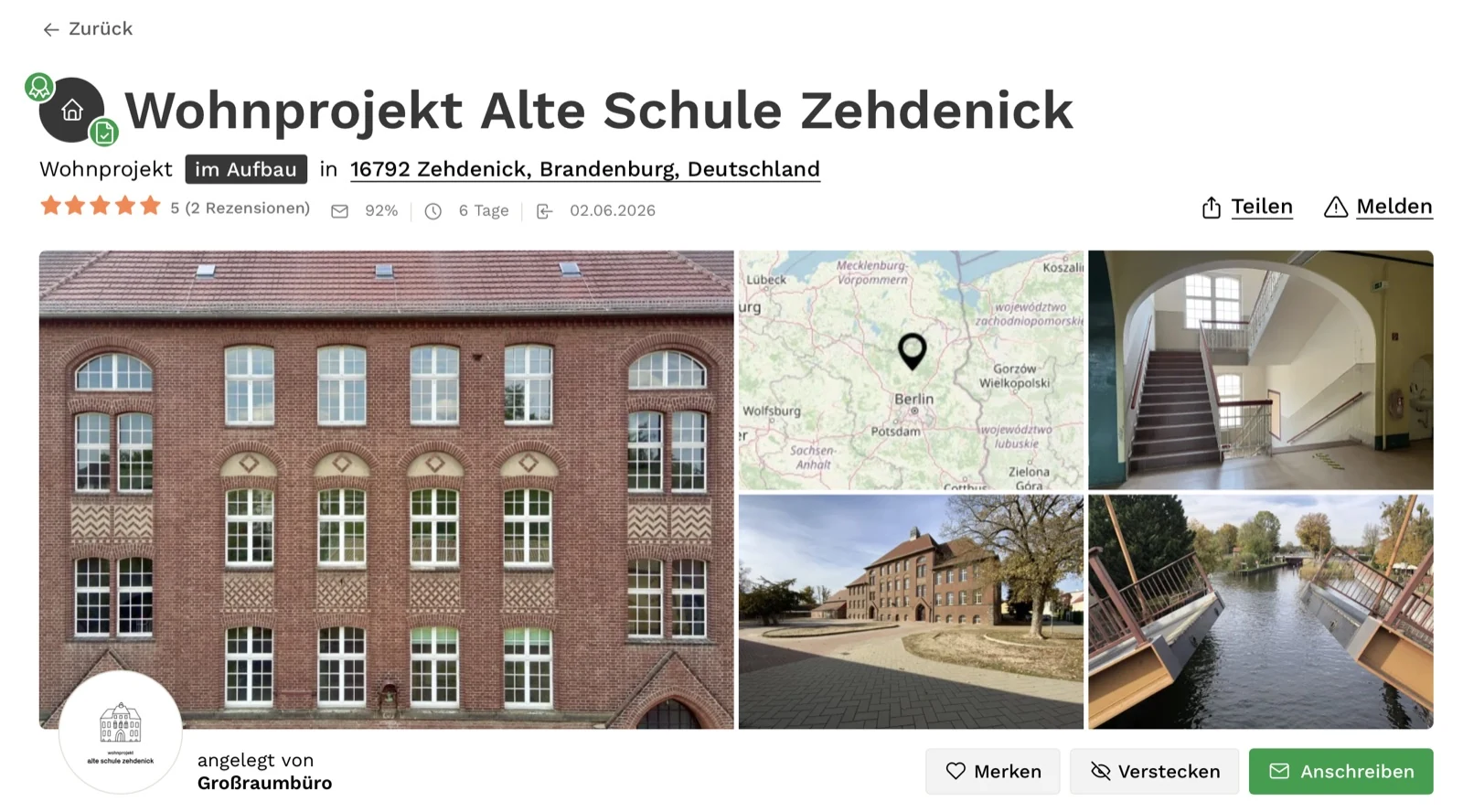 Detailseite des Wohnprojekts Alte Schule Zehdenick auf bring-together