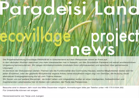 NEWS - ECOVILLAGE in Paradeisi, Peloponnes, Griechenland